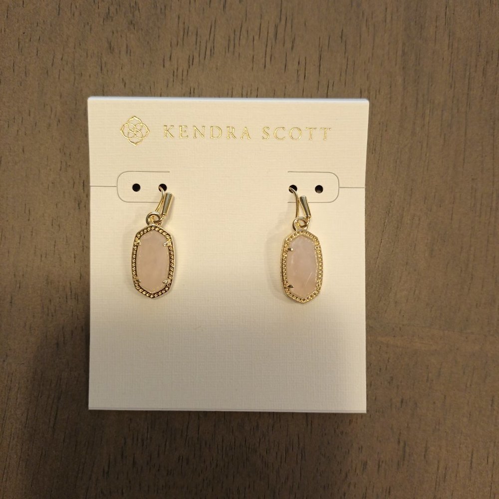 Kendra Scott Lee Drop Earrings - Gold Rose Quartz - Picture 2 of 3